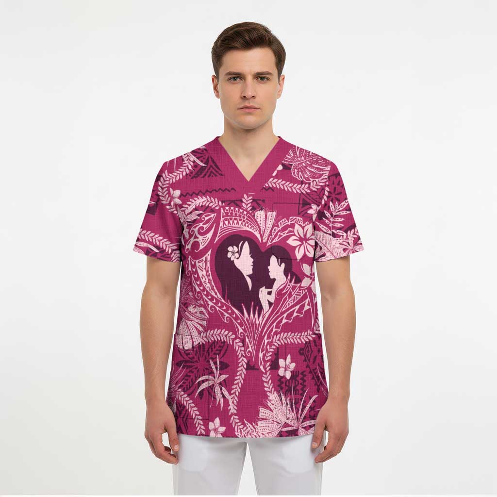Hawaii Plumeria Scrub Top Hau'oli la Makuahine Rosy - Polynesian Pride