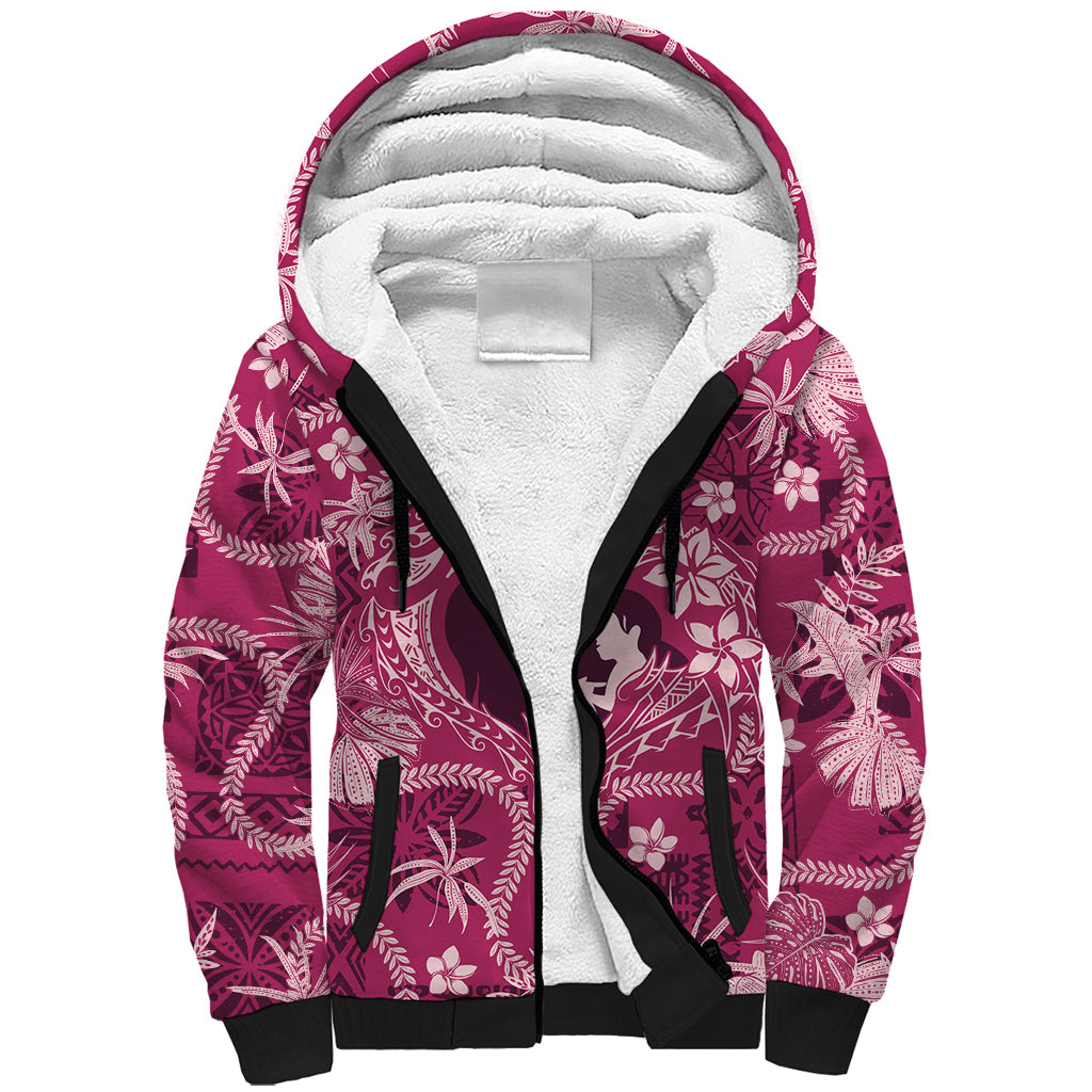 Hawaii Plumeria Sherpa Hoodie Hau'oli la Makuahine Rosy LT7 Unisex Pink - Polynesian Pride