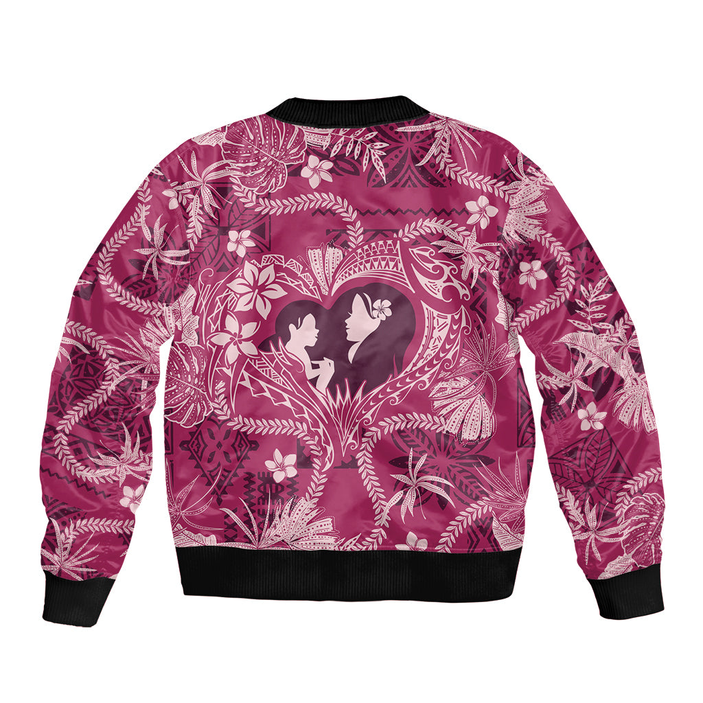 Hawaii Plumeria Sleeve Zip Bomber Jacket Hau'oli la Makuahine Rosy LT7 - Polynesian Pride