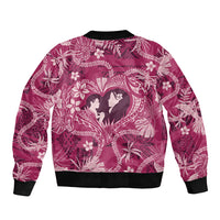 Hawaii Plumeria Sleeve Zip Bomber Jacket Hau'oli la Makuahine Rosy LT7 - Polynesian Pride