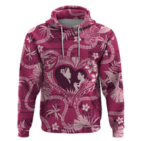 Hawaii Plumeria Zip Hoodie Hau'oli la Makuahine Rosy LT7 Pullover Hoodie Pink - Polynesian Pride