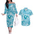 Hawaii Plumeria Couples Matching Off The Shoulder Long Sleeve Dress and Hawaiian Shirt Hau'oli la Makuahine Turquoise LT7 Turquoise - Polynesian Pride