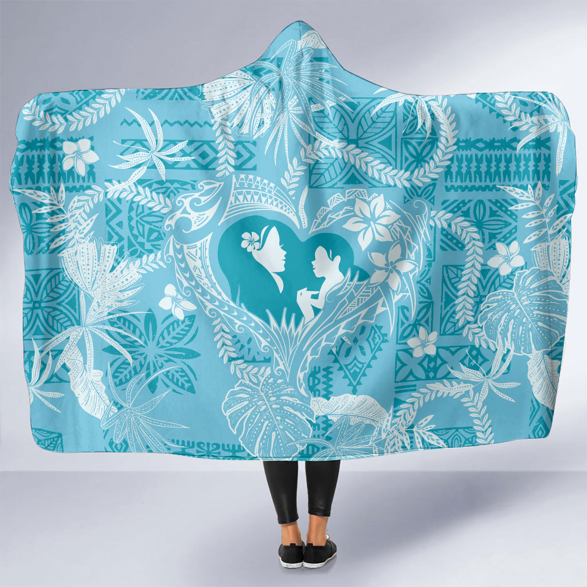 Hawaii Plumeria Hooded Blanket Hau'oli la Makuahine Turquoise LT7 - Polynesian Pride