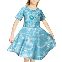 Hawaii Plumeria Kid Short Sleeve Dress Hau'oli la Makuahine Turquoise LT7 - Polynesian Pride
