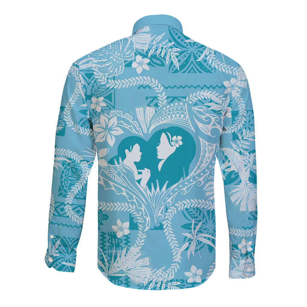 Hawaii Plumeria Long Sleeve Button Shirt Hau'oli la Makuahine Turquoise LT7 - Polynesian Pride