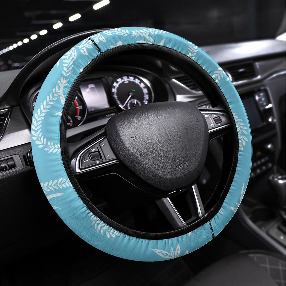 Hawaii Plumeria Steering Wheel Cover Hau'oli la Makuahine Turquoise LT7 Universal Fit Turquoise - Polynesian Pride