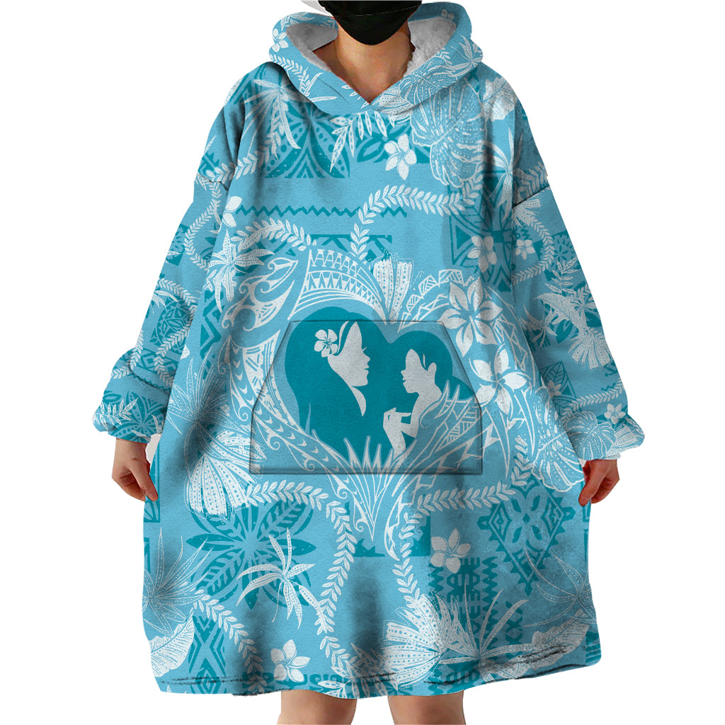 Hawaii Plumeria Wearable Blanket Hoodie Hau'oli la Makuahine Turquoise LT7 - Polynesian Pride