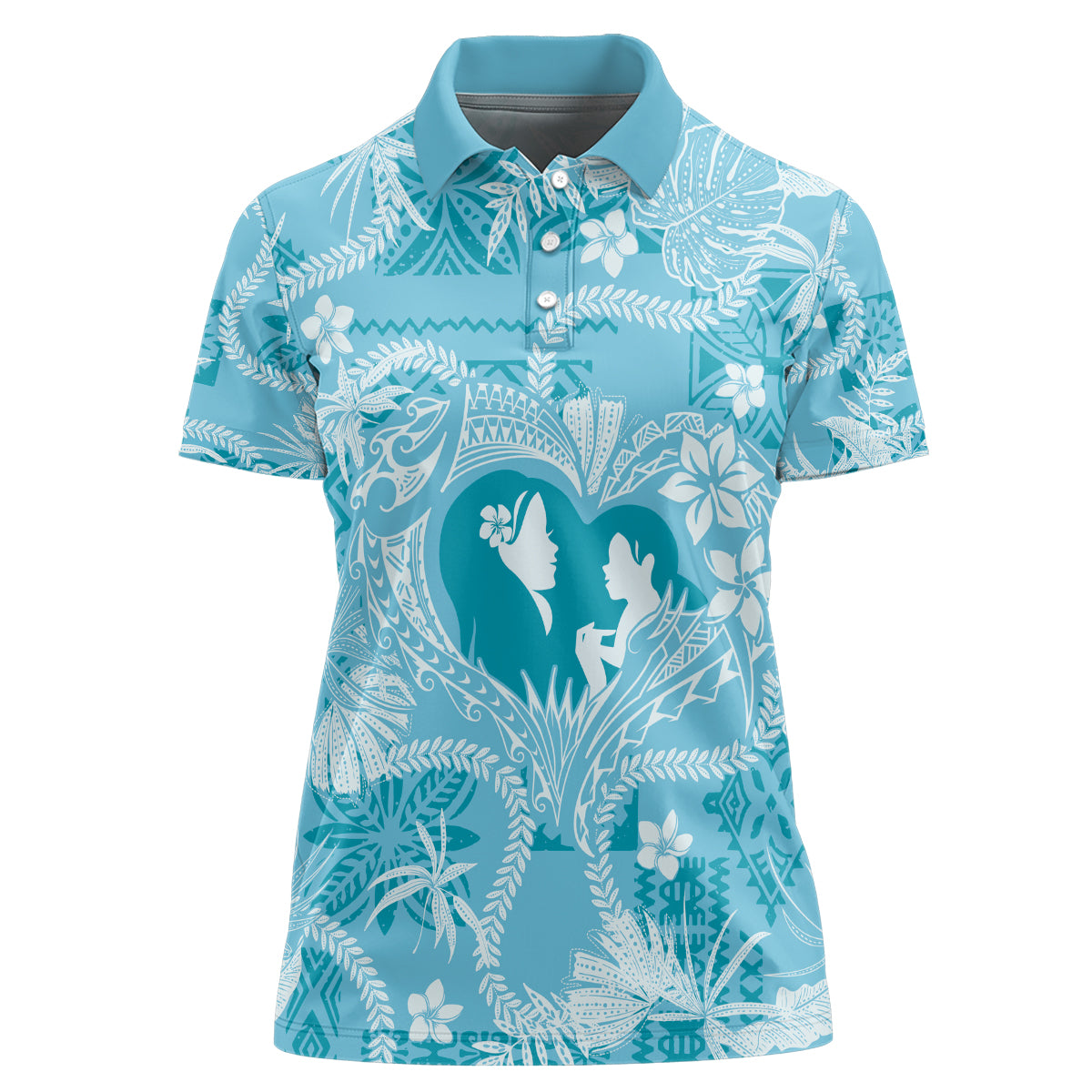 Hawaii Plumeria Women Polo Shirt Hau'oli la Makuahine Turquoise LT7 Female Turquoise - Polynesian Pride