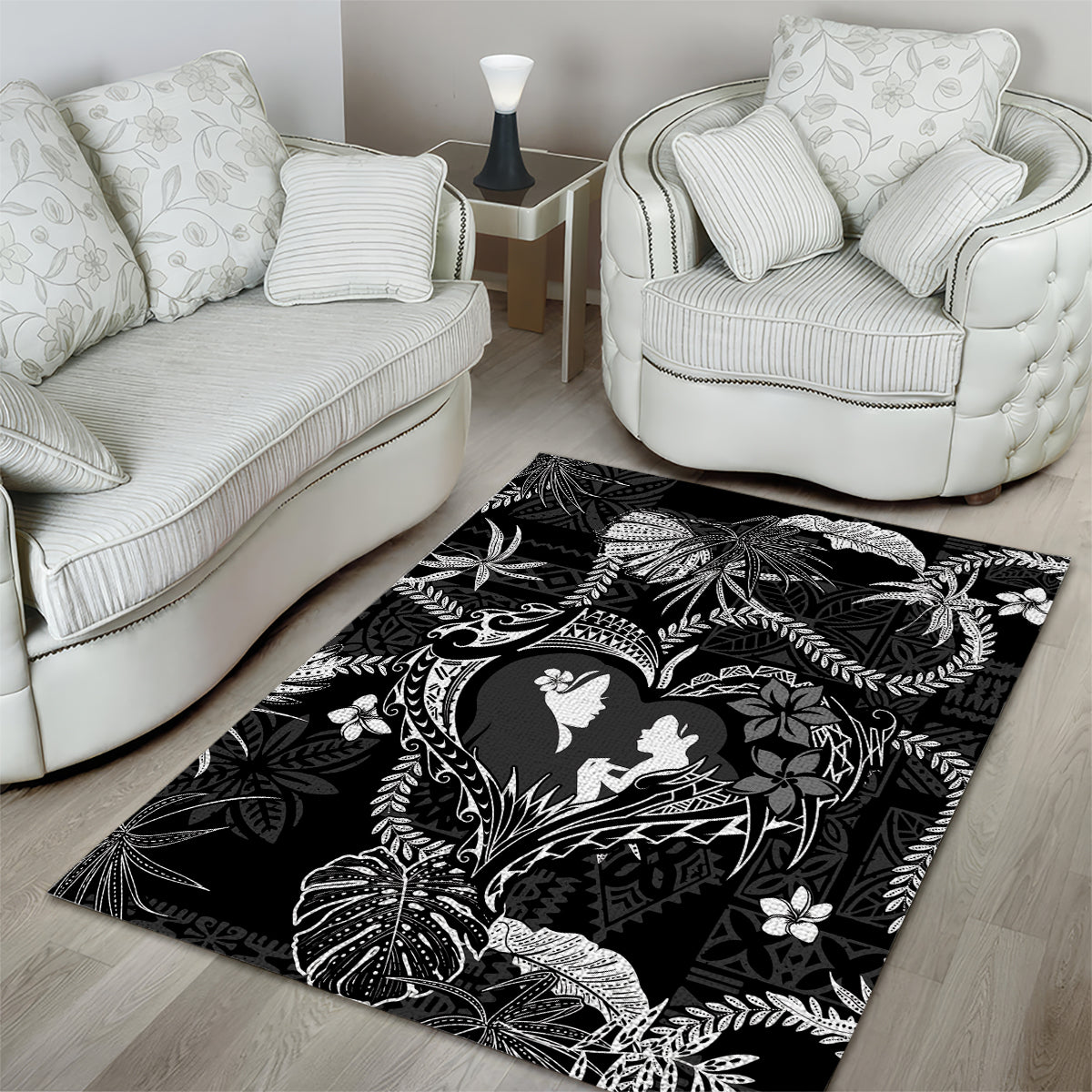 Hawaii Plumeria Area Rug Hau'oli la Makuahine Monochrome LT7 - Polynesian Pride