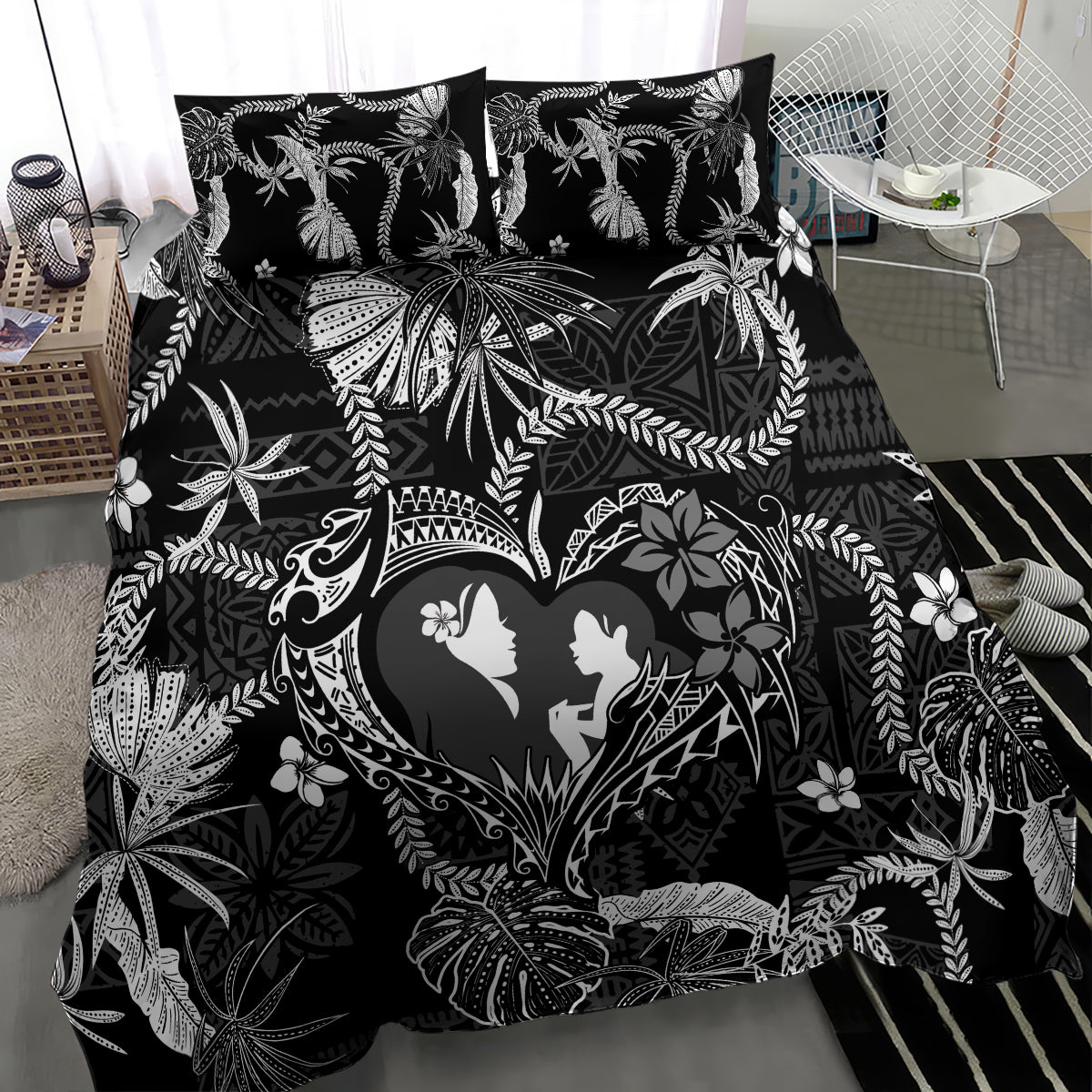 Hawaii Plumeria Bedding Set Hau'oli la Makuahine Monochrome LT7 - Polynesian Pride