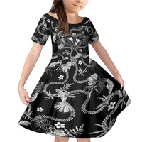 Hawaii Plumeria Family Matching Mermaid Dress and Hawaiian Shirt Hau'oli la Makuahine Monochrome LT7 Daughter's Dress Black - Polynesian Pride