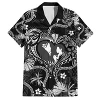 Hawaii Plumeria Family Matching Puletasi and Hawaiian Shirt Hau'oli la Makuahine Monochrome LT7 Dad's Shirt - Short Sleeve Black - Polynesian Pride