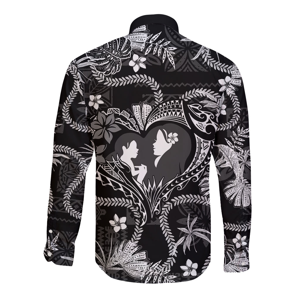 Hawaii Plumeria Long Sleeve Button Shirt Hau'oli la Makuahine Monochrome LT7 - Polynesian Pride