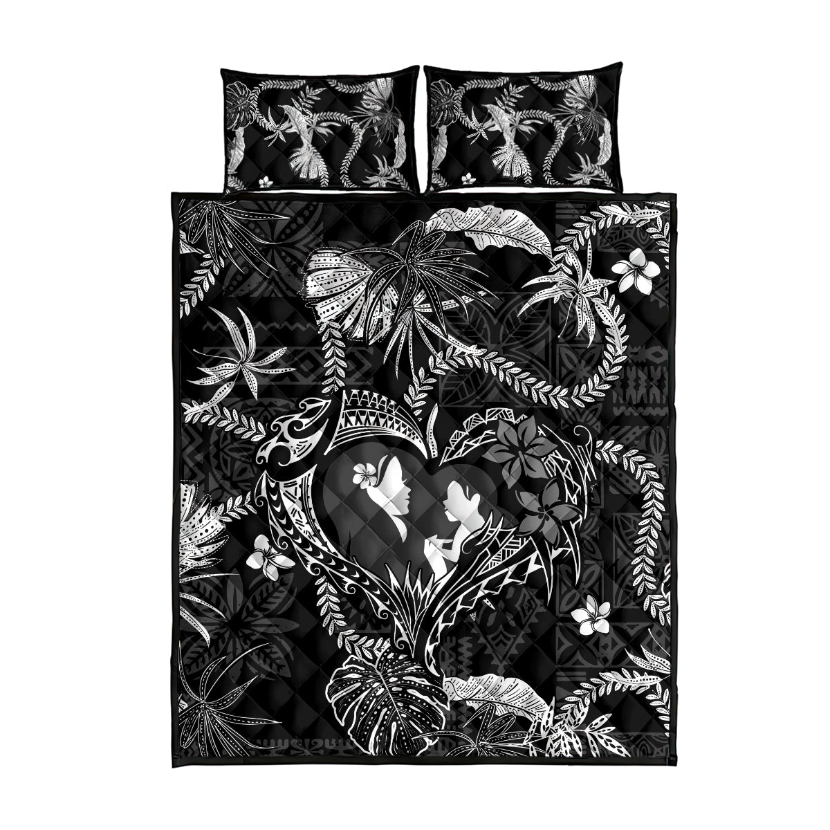 Hawaii Plumeria Quilt Bed Set Hau'oli la Makuahine Monochrome LT7 - Polynesian Pride