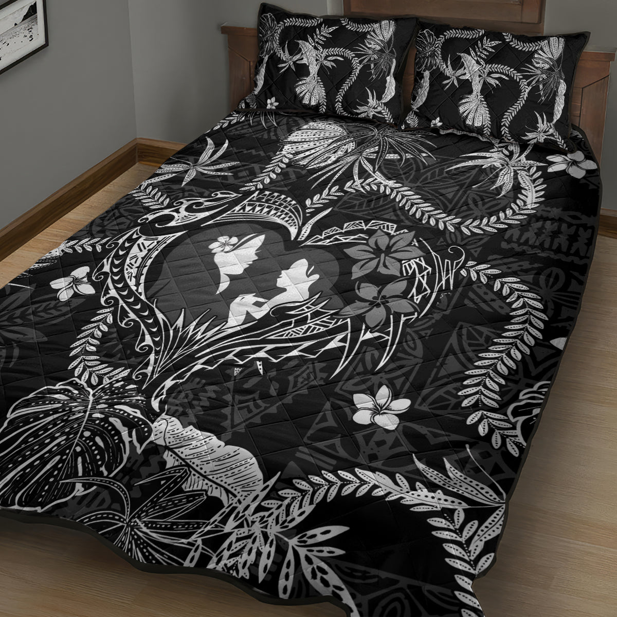 Hawaii Plumeria Quilt Bed Set Hau'oli la Makuahine Monochrome LT7 - Polynesian Pride