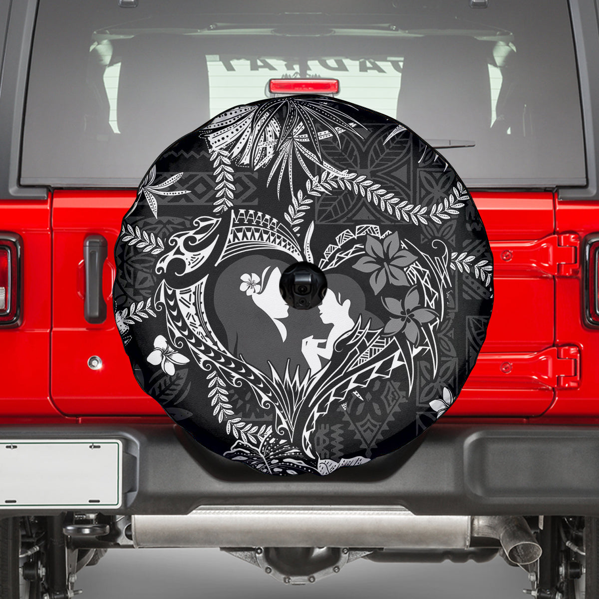 Hawaii Plumeria Spare Tire Cover Hau'oli la Makuahine Monochrome LT7 - Polynesian Pride