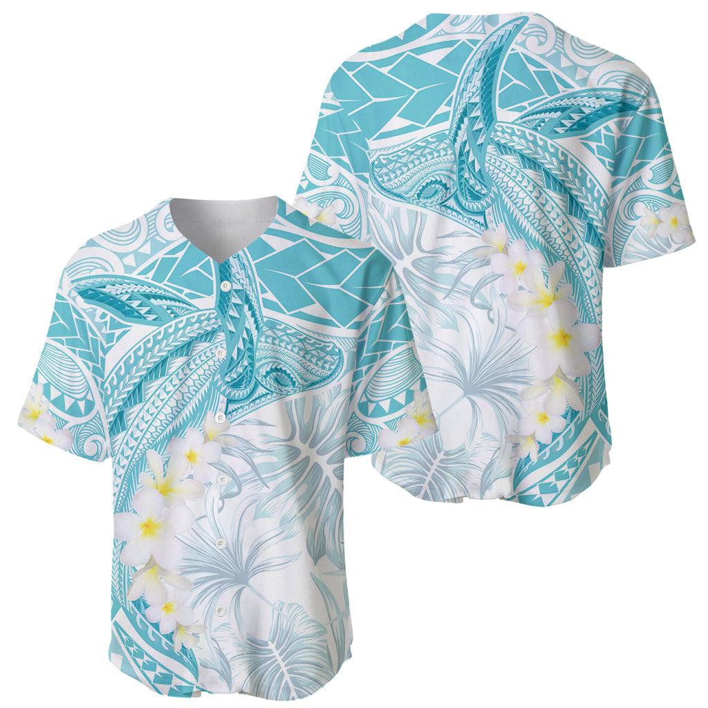 Polynesia Humpback Whale Baseball Jersey Tropical Plumeria Turquoise LT7 - Polynesian Pride