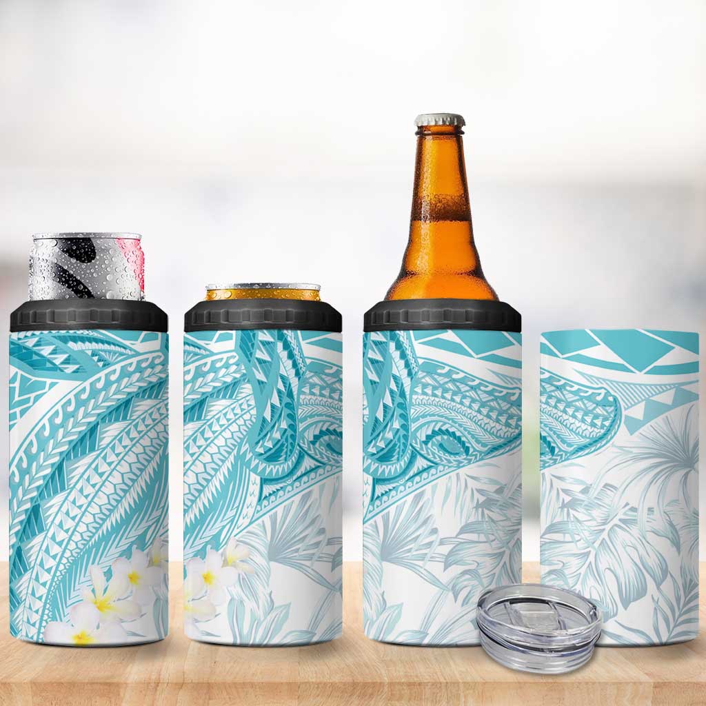 Polynesia Humpback Whale 4 in 1 Can Cooler Tumbler Tropical Plumeria Turquoise