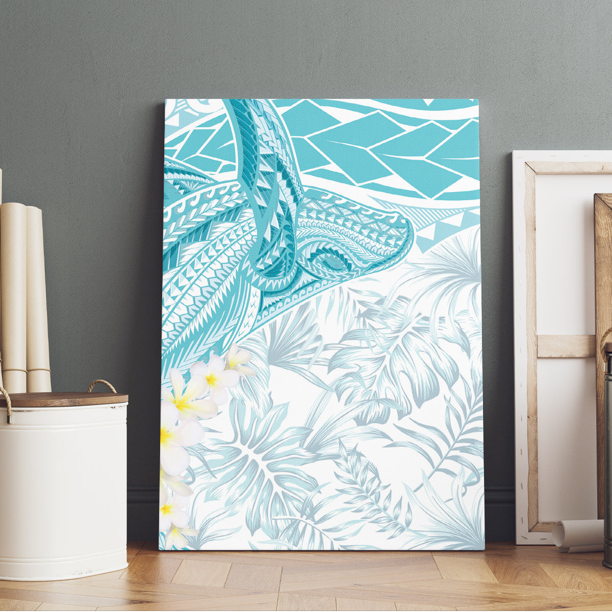 Polynesia Humpback Whale Canvas Wall Art Tropical Plumeria Turquoise