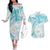 Polynesia Humpback Whale Couples Matching Off The Shoulder Long Sleeve Dress and Hawaiian Shirt Tropical Plumeria Turquoise