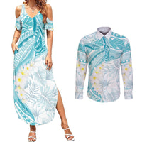 Polynesia Humpback Whale Couples Matching Summer Maxi Dress and Long Sleeve Button Shirt Tropical Plumeria Turquoise LT7 Turquoise - Polynesian Pride