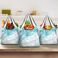 Polynesia Humpback Whale Grocery Bag Tropical Plumeria Turquoise LT7 3-pack One Size Turquoise - Polynesian Pride