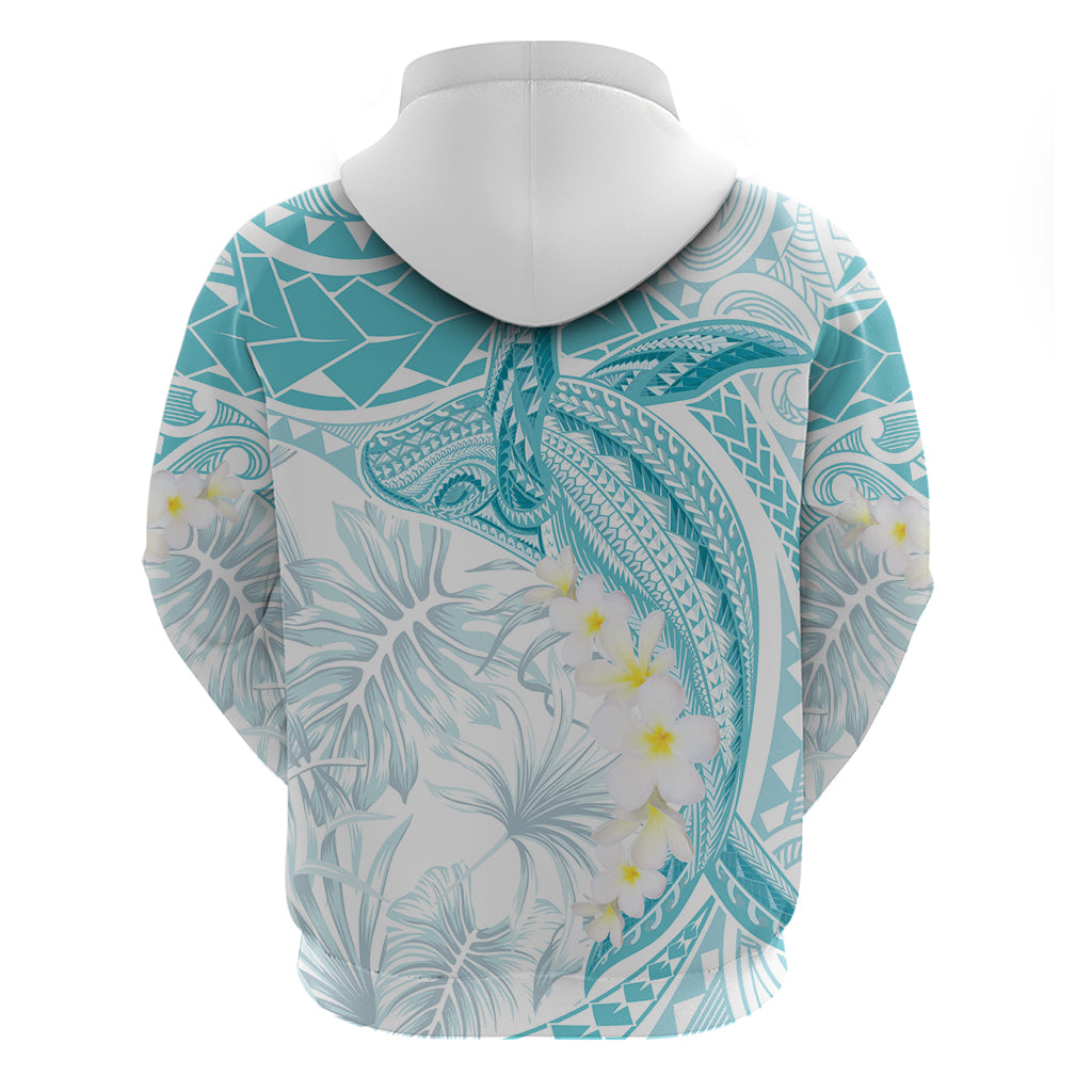 Polynesia Humpback Whale Hoodie Tropical Plumeria Turquoise