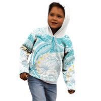 Polynesia Humpback Whale Kid Hoodie Tropical Plumeria Turquoise