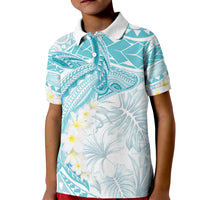 Polynesia Humpback Whale Kid Polo Shirt Tropical Plumeria Turquoise