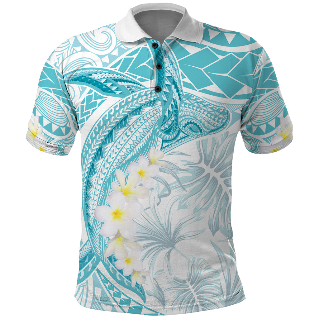 Polynesia Humpback Whale Polo Shirt Tropical Plumeria Turquoise
