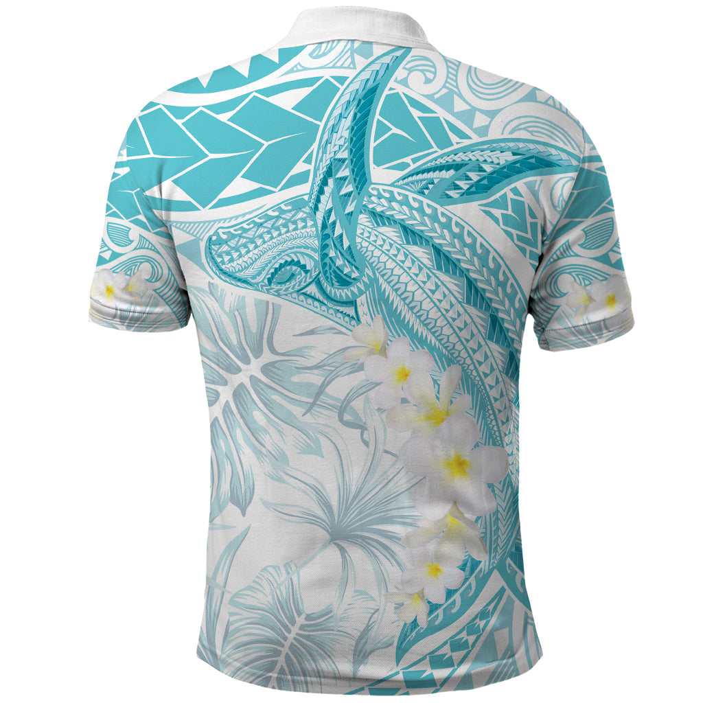 Polynesia Humpback Whale Polo Shirt Tropical Plumeria Turquoise