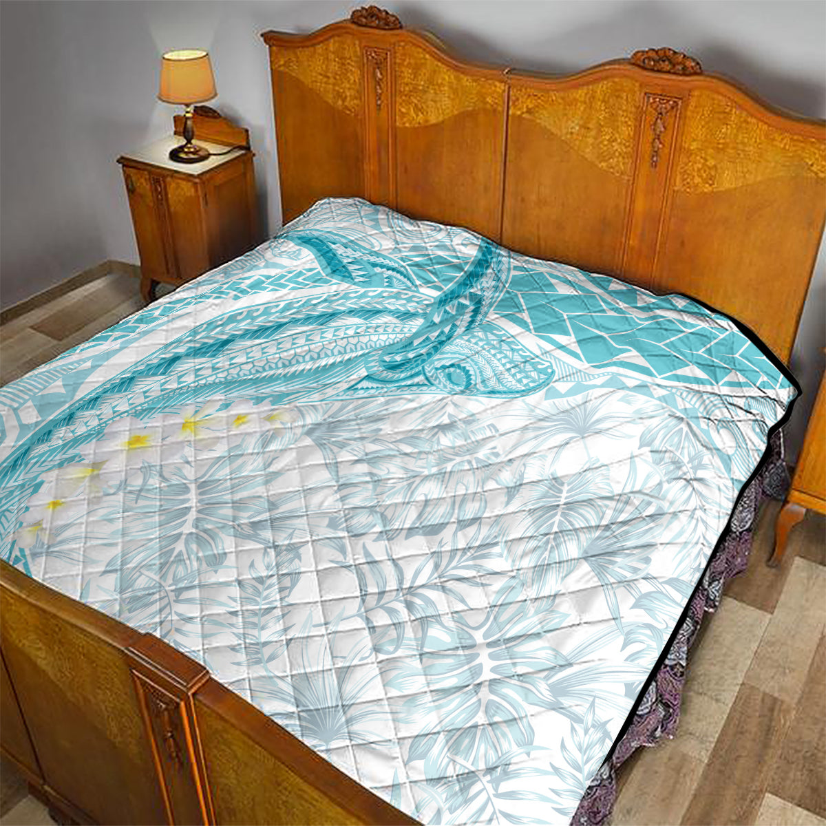 Polynesia Humpback Whale Quilt Tropical Plumeria Turquoise LT7 - Polynesian Pride