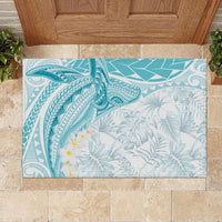 Polynesia Humpback Whale Rubber Doormat Tropical Plumeria Turquoise