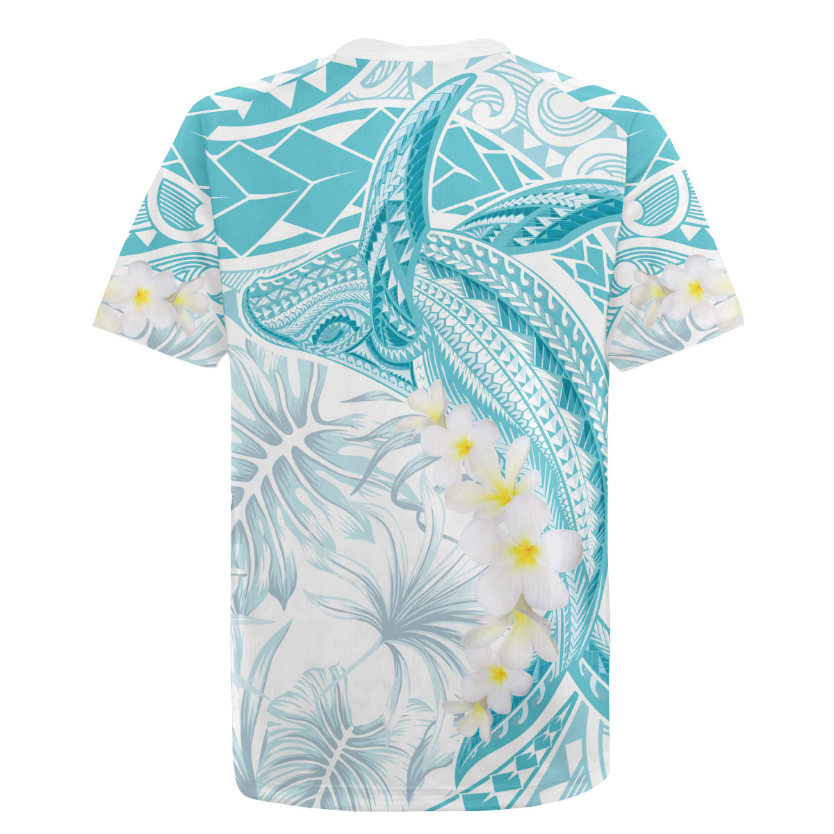 Polynesia Humpback Whale Rugby Jersey Tropical Plumeria Turquoise