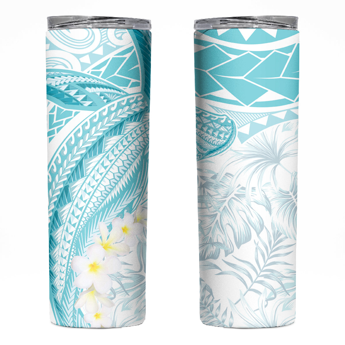 Polynesia Humpback Whale Skinny Tumbler Tropical Plumeria Turquoise