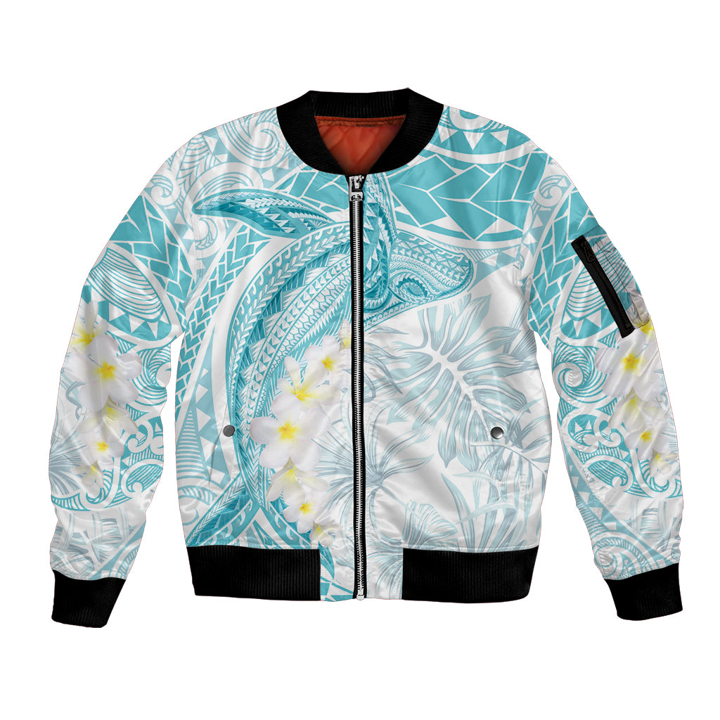 Polynesia Humpback Whale Sleeve Zip Bomber Jacket Tropical Plumeria Turquoise LT7 Unisex Turquoise - Polynesian Pride
