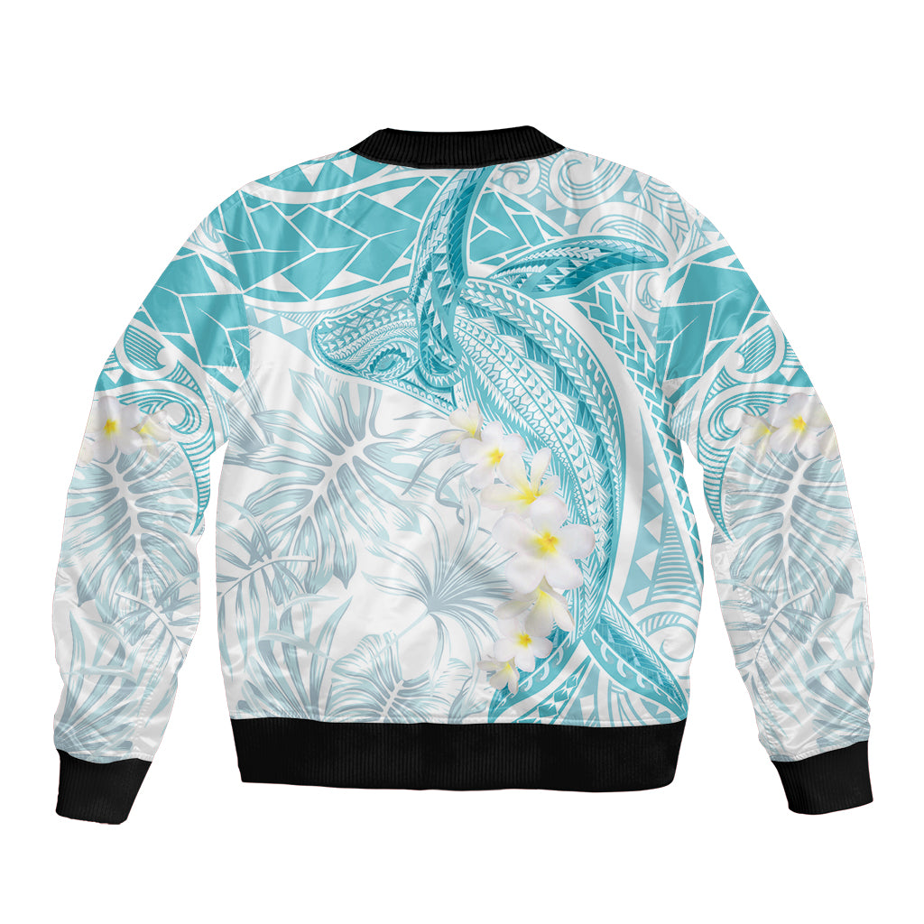 Polynesia Humpback Whale Sleeve Zip Bomber Jacket Tropical Plumeria Turquoise LT7 - Polynesian Pride