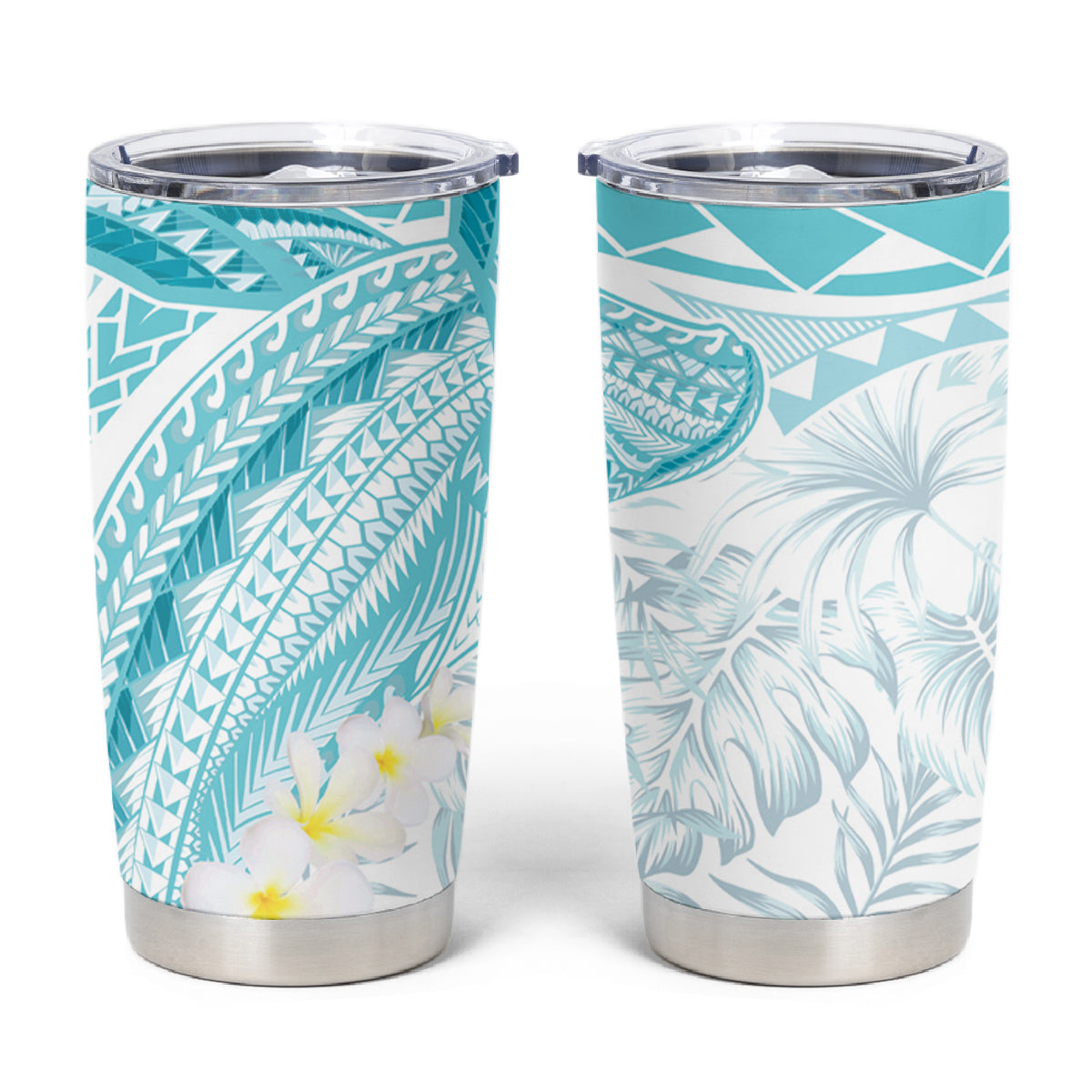 Polynesia Humpback Whale Tumbler Cup Tropical Plumeria Turquoise