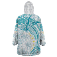 Polynesia Humpback Whale Wearable Blanket Hoodie Tropical Plumeria Turquoise