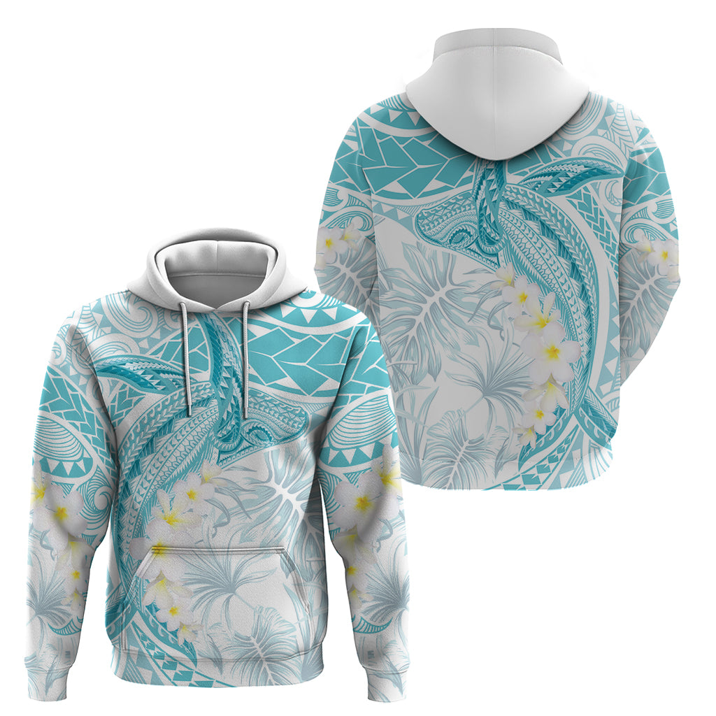 Polynesia Humpback Whale Zip Hoodie Tropical Plumeria Turquoise