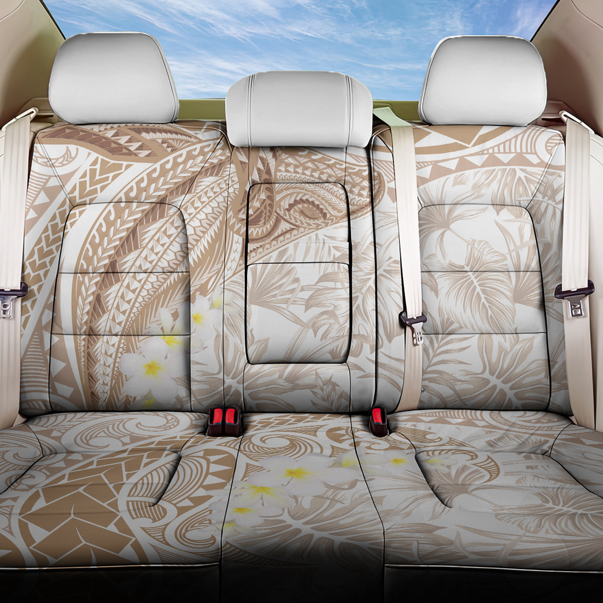 Polynesia Humpback Whale Back Car Seat Cover Tropical Plumeria Beige