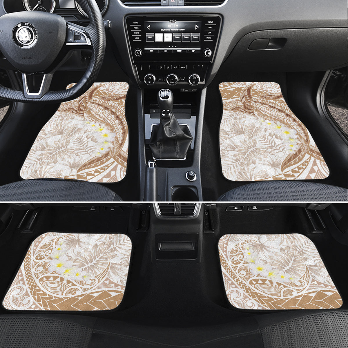 Polynesia Humpback Whale Car Mats Tropical Plumeria Beige