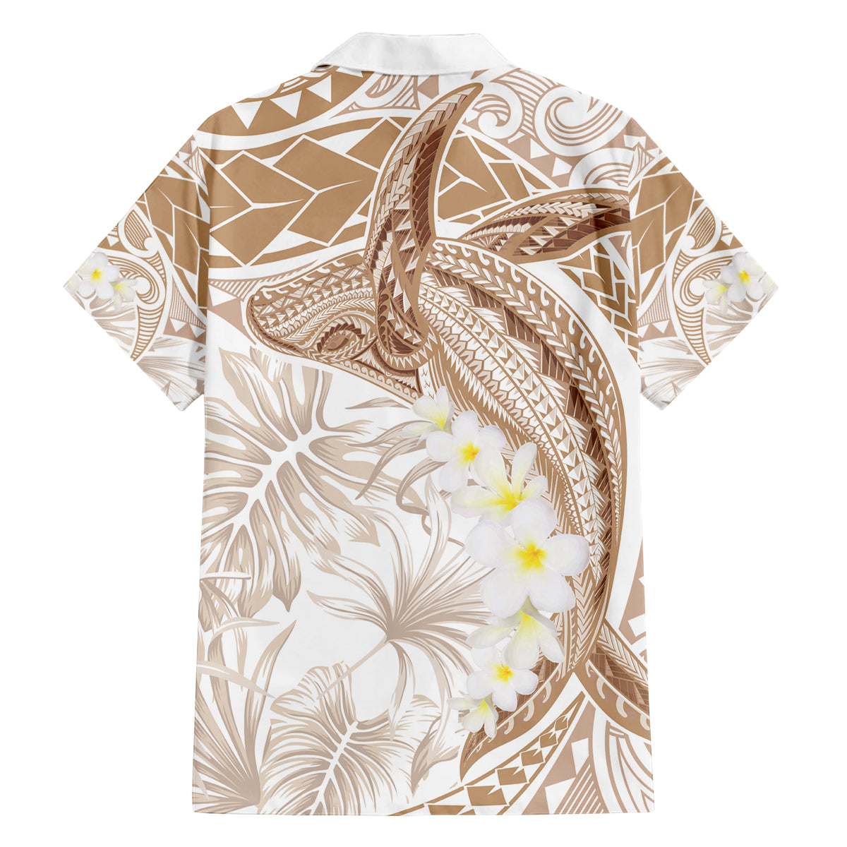Polynesia Humpback Whale Family Matching Off Shoulder Short Dress and Hawaiian Shirt Tropical Plumeria Beige