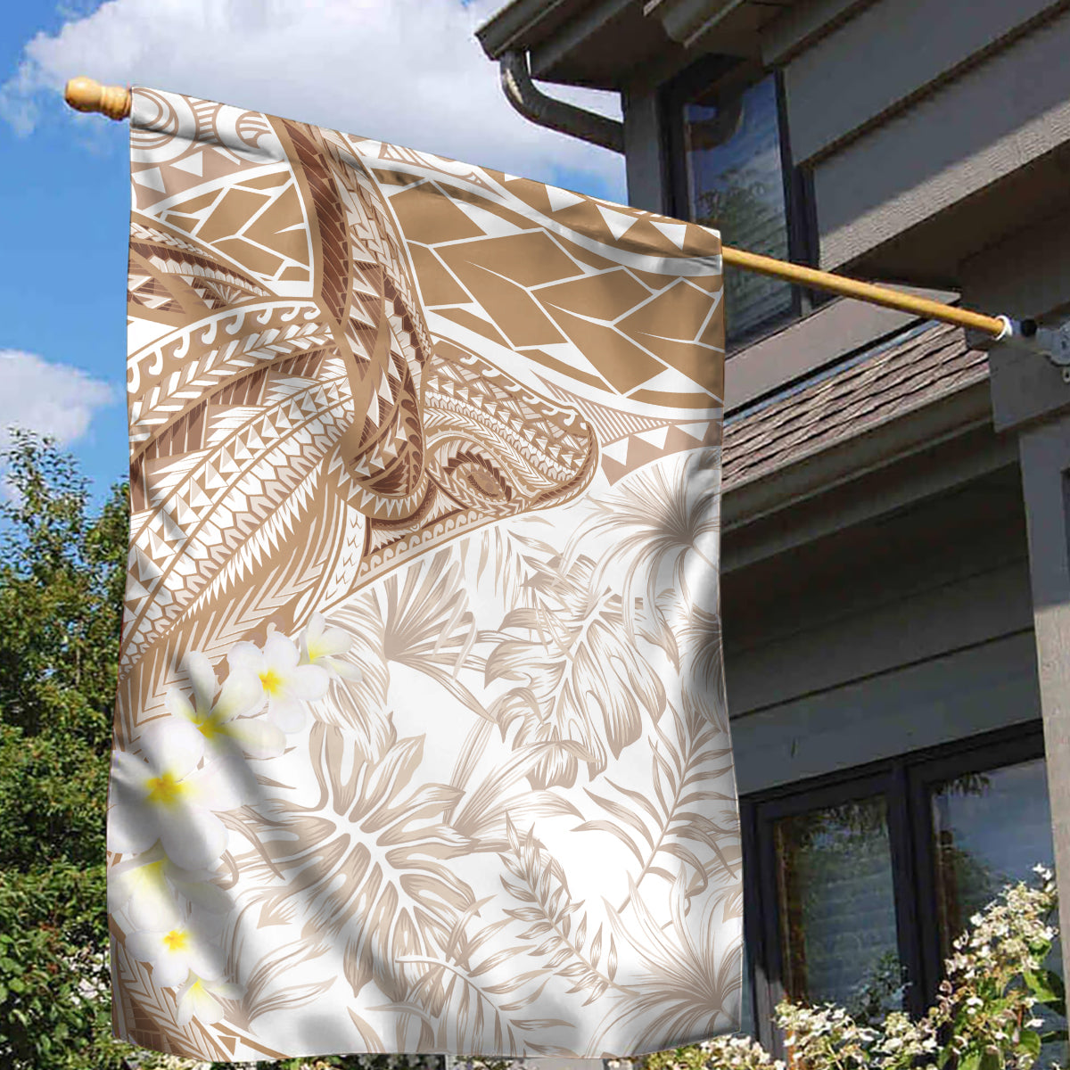 Polynesia Humpback Whale Garden Flag Tropical Plumeria Beige
