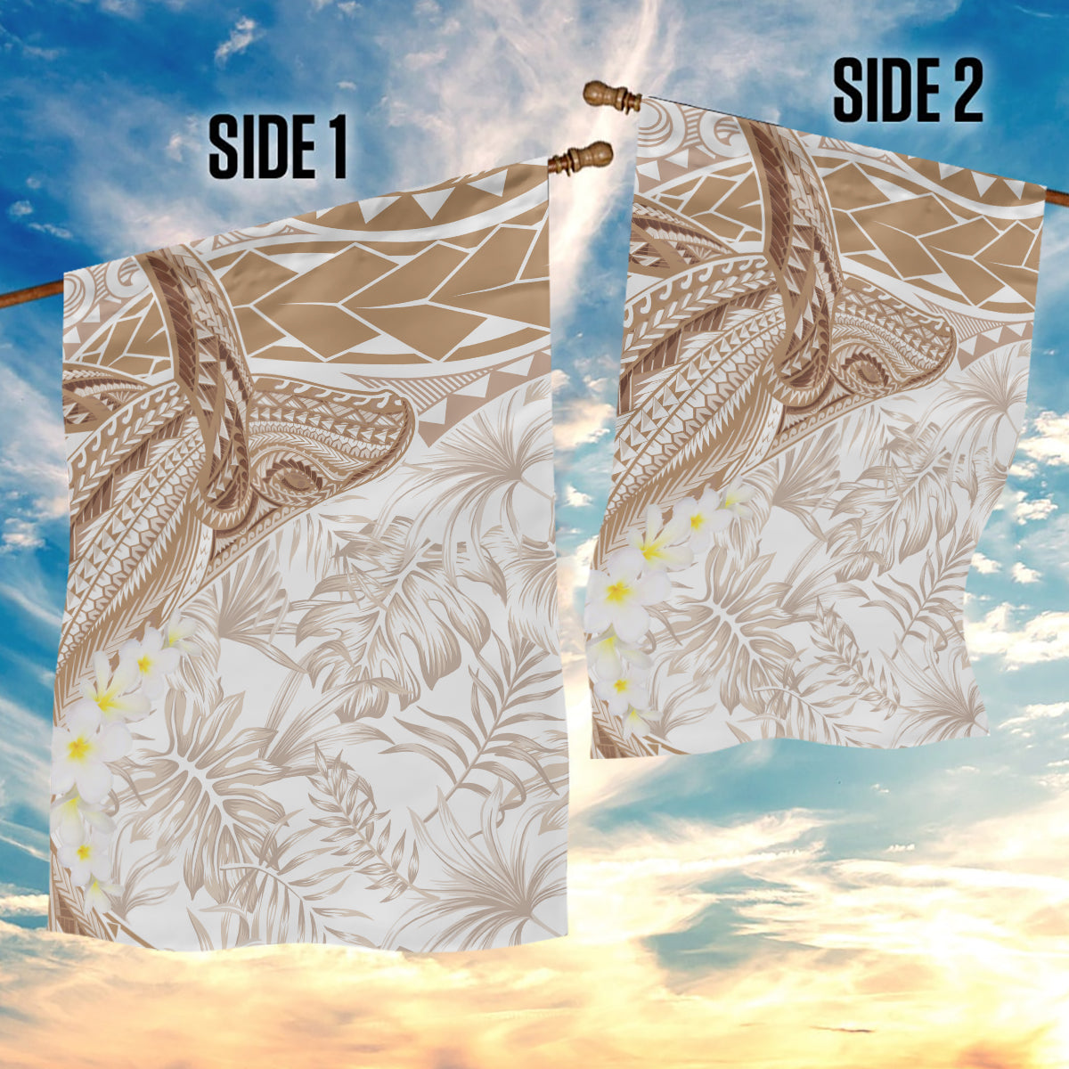 Polynesia Humpback Whale Garden Flag Tropical Plumeria Beige