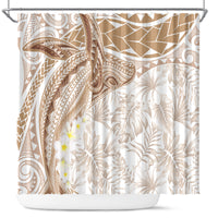 Polynesia Humpback Whale Shower Curtain Tropical Plumeria Beige