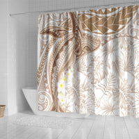 Polynesia Humpback Whale Shower Curtain Tropical Plumeria Beige