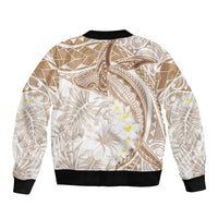 Polynesia Humpback Whale Sleeve Zip Bomber Jacket Tropical Plumeria Beige