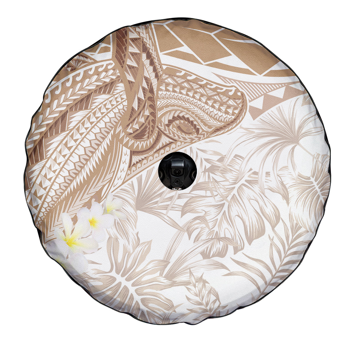 Polynesia Humpback Whale Spare Tire Cover Tropical Plumeria Beige
