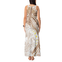 Polynesia Humpback Whale Tank Maxi Dress Tropical Plumeria Beige